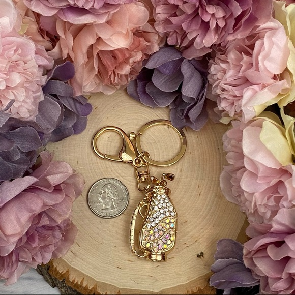 Silver & Iridescent Crystal Golf Bag Keychain Charm - Picture 14 of 16